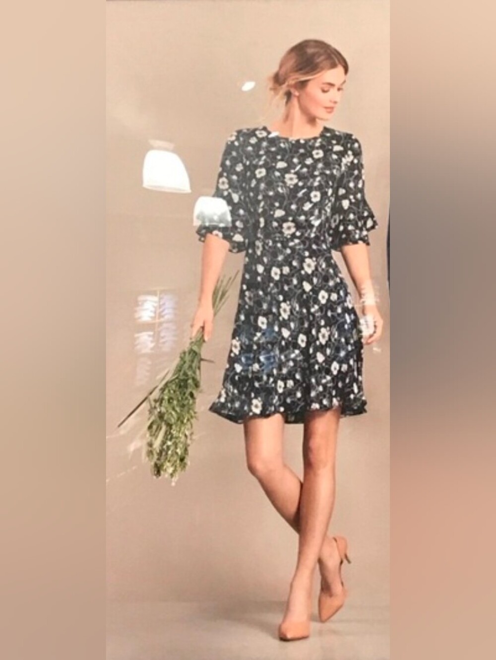 Brooks Brothers Navy Floral Ruffle-Hem Dress - Size 14